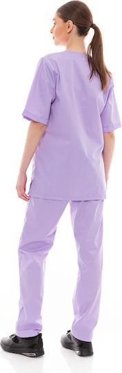 IdealPress Scrub Unisex Σετ Ιατρικό Παντελόνι και Μπλούζα Λιλά από Βαμβάκι και Πολυεστέρα
