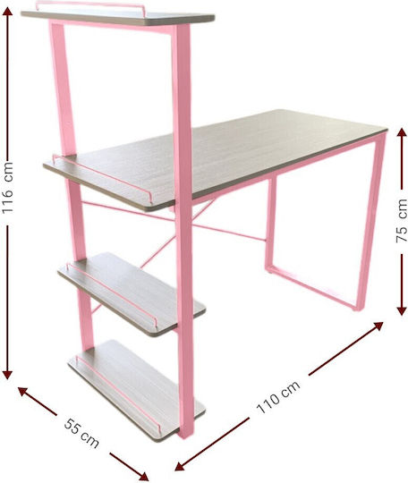 Dynamic Birou pentru copii cu Bibliotecă din Melamină Roz 110x55x116cm