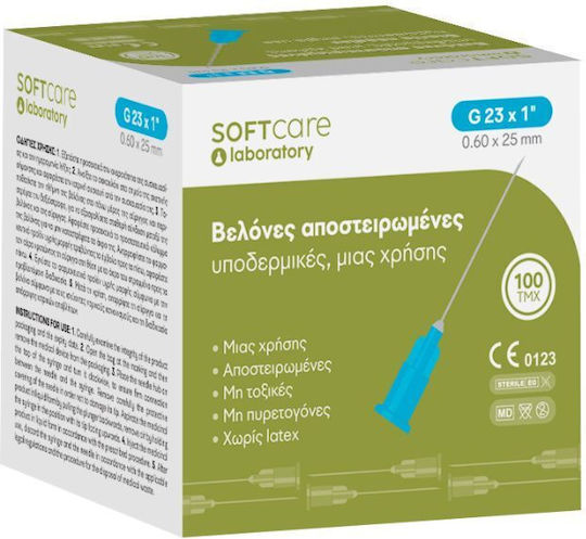 Soft Care Βελόνες Μπλε 23G x 1" 100τμχ