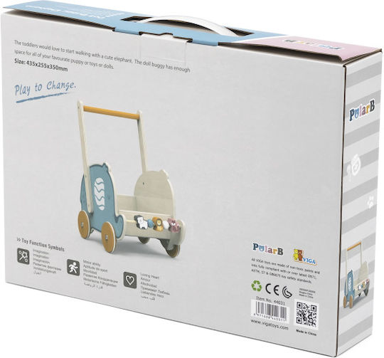 Viga Toys Elephant Baby Push Walker for 12+ Months Light Blue