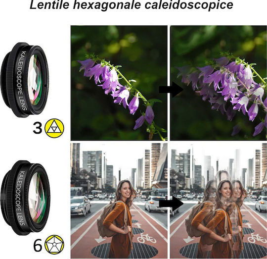 Kit 10 Obiective Cameră Set Lentile Telefon Tabletă Fish Eye Unghi Larg 0.63x Macro 15x Teleconvertoare Kaleidoscopic Flow Filtru CPL Stea Radială Clește Universal Husă Neagră