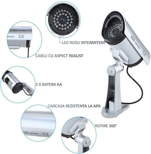 Set 4 Nextly Fake Surveillance Cameras Outdoor Indoor Use Flashing Red LED 360°/90° Rotation Waterproof AA Batteries Silver