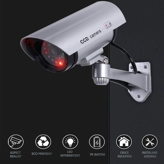 Set 2 Nextly Fake Surveillance Cameras Outdoor Indoor Use Flashing Red LED Light 360°/90° Rotation Waterproof AA Batteries Silver