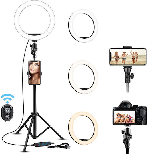 Lampă Circulară Profesională de Machiaj Seming Ring Light Xf-211 12 Inch/30cm LED Lumină Rece Caldă Tip Inelar Trepied Stabil 55cm Telecomandă Fotografii Reușite Alb