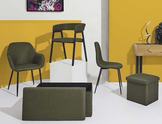 Bench Stool With Storage Space Upholstered In Khaki Fabric 76x38x38cm