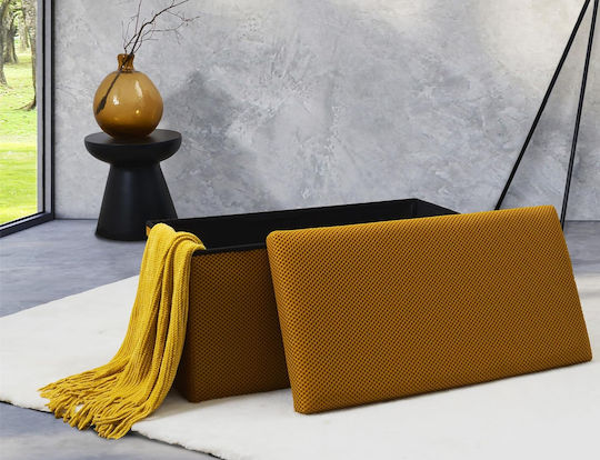 Bench Stool With Storage Space Upholstered In Yellow Fabric 76x38x38cm