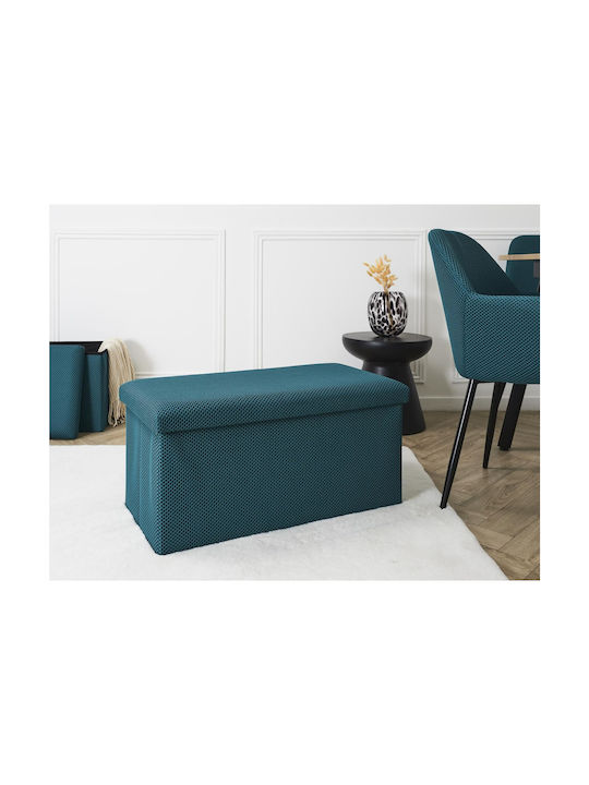 Bench Stool With Storage Space Upholstered With Blue Fabric 76x38x38cm