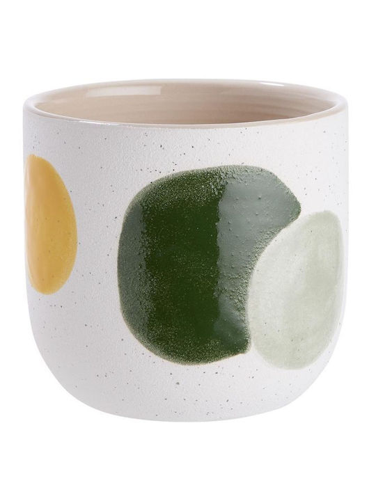 Seventies Plant Pot D11.5cm Circles White Clay Diameter 11.5 Cm Height 10.5 Cm