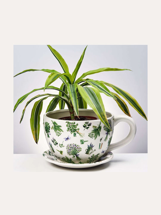 Plant A Cup Vază pentru Plante Κασπό Κούπα Μοτίβο Λουλούδια Culoare Full Face Alb din piatra Lungime 30 X Lățime 22,5 X Înălțime 15 Cm