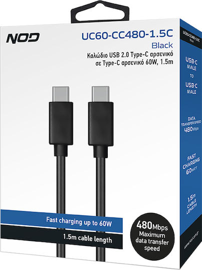 NOD USB 2.0 Cable USB-C male - USB-C 60W Μαύρο 1.5m
