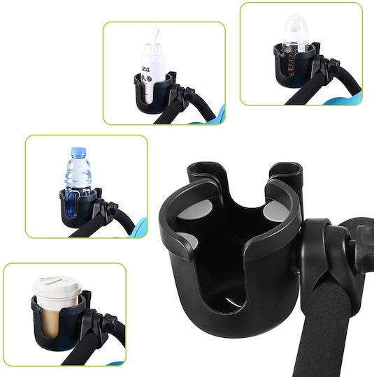 Fiziotab Universal Cup Holder Bottle Phone Stroller Bicycle 2 In 1 360° Grip Durable Stable Black
