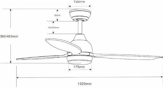 Primo PRCF-80667 Ανεμιστήρας Οροφής 132.08cm με Φως Καφέ / Λευκός