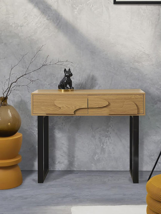 Calypso Console Table Wood & Metal with Mirror Wood Shade L100xW35xH80cm