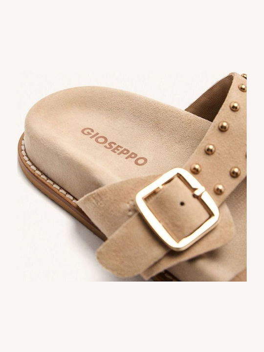Leather Women's Flat Sandals in Beige Color