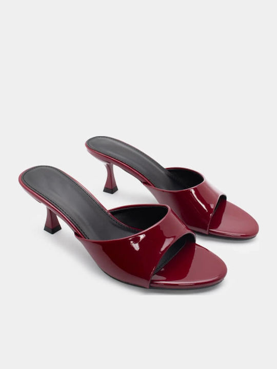 Mules Cu Toc Subțire Înalt Burgundy