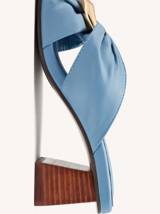 Leder Mules mit Niedrig Absatz in Blau Farbe