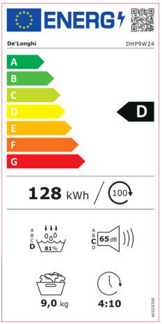 De'Longhi DHP9W24 Tumble Dryer 9kg A++ with Heat Pump