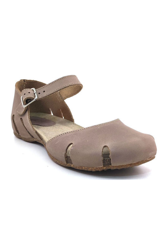 Lederne Damen Ballerinas in Beige Farbe