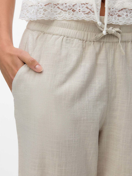 Women's Fabric Trousers Wide Line Beige