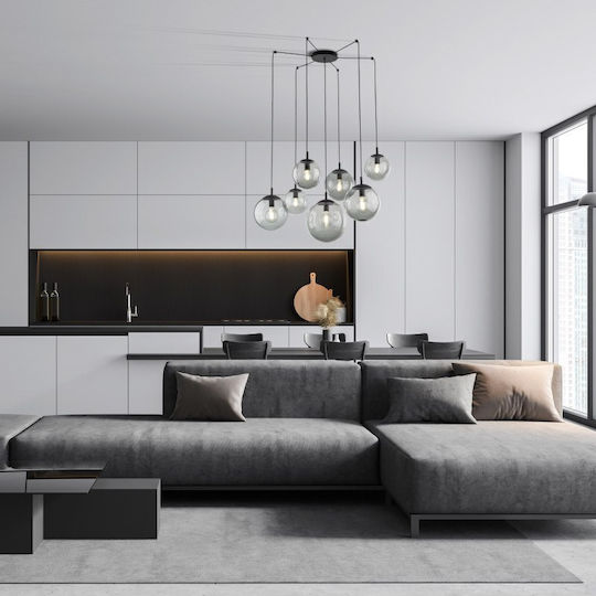 TK Lighting Κρεμαστό Φωτιστικό Ασημί για 7 Λαμπτήρες E27