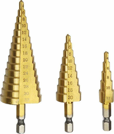 Step Drill Tapered Drills HSS 3 Pieces 12 20 32mm 755902 OEM