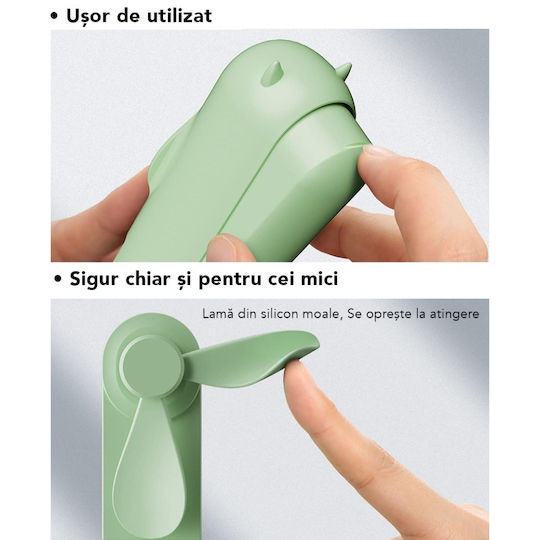 Ultra Portabil 3 În 1 Ventilator De Mână Birou Gât 3 Viteze Pliabil Baterie Portabilă 2000mah 20h Autonomie Skdr Airmini Verde