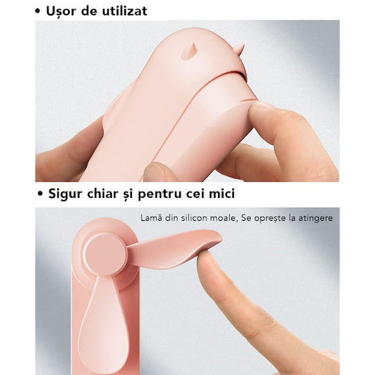 Ultra Portabil 3 În 1 Ventilator De Mână Birou Gât 3 Viteze Pliabil Baterie Portabilă 2000mah 20h Autonomie Skdr Airmini Roz
