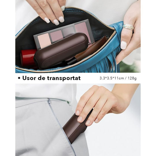 Ultra Portabil 3 În 1 Ventilator De Mână Birou Gât 3 Niveluri De Viteză Pliabil Baterie Portabilă 2000mah Autonomie 20h Skdr Airmini Maro