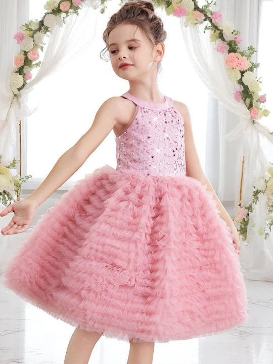 Kinderkleid Ärmellos mit Pailletten Dusty Pink
