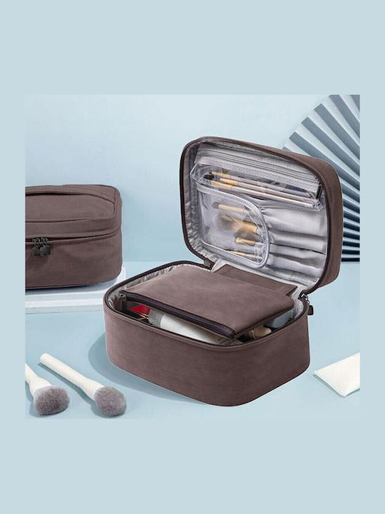 Unisex Toiletry Bag Travel Vtg Compact Brown – Waterproof Cases & Double Zipper