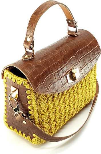 Chanellino Knitted Bag Set Leatherette Tabac Brown D2 Bronze Metal Elements
