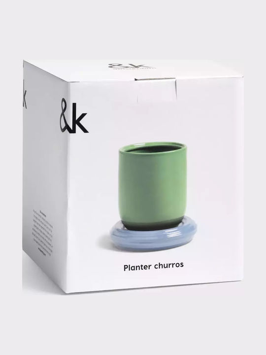 &Klevering Planter Ceramic Green 15x15x14.5cm.