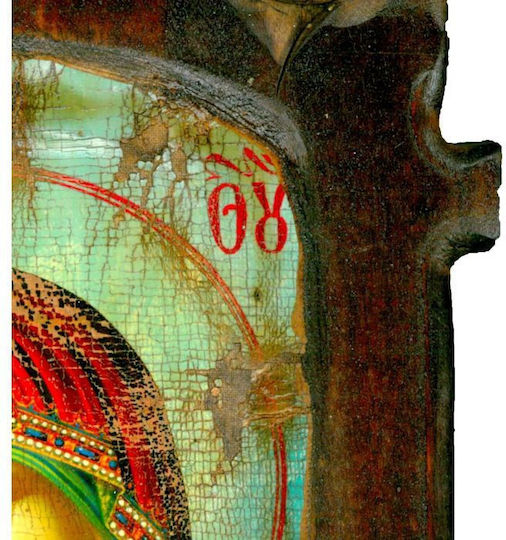 Wooden Icon Holy Mary Stuck Cloth of Iconography M56 28x19 Cm