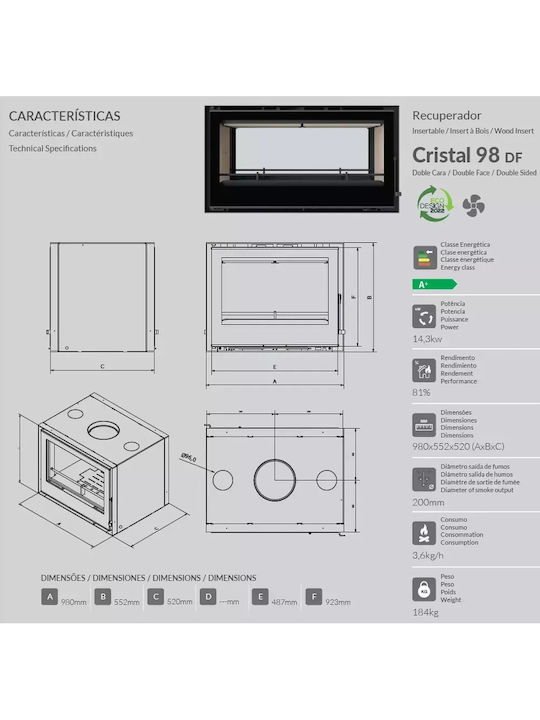 C&A Chama Cristal 98 Ενεργειακό Τζάκι Κασέτα Ξύλου