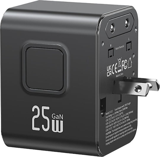 Usams Wireless Charger with USB-A Port 25W Black (CC309TC01)