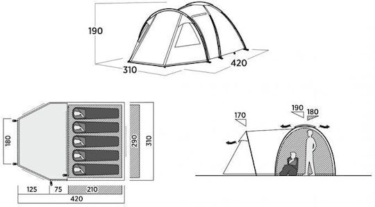Easy Camp Kinn 5 Camping Tent Tunnel Green 4 Seasons for 5 People 420x310x190cm