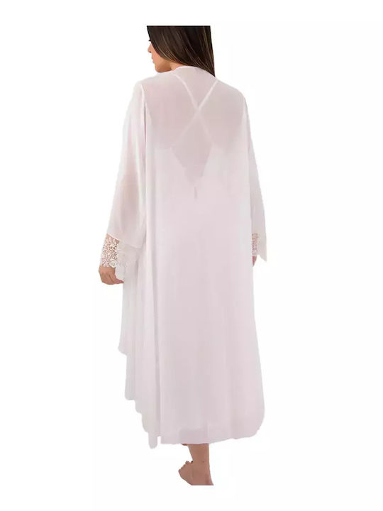 FMS Sommer Braut Damen Bademantel mit Nachthemd Weiß BT915-Weiß