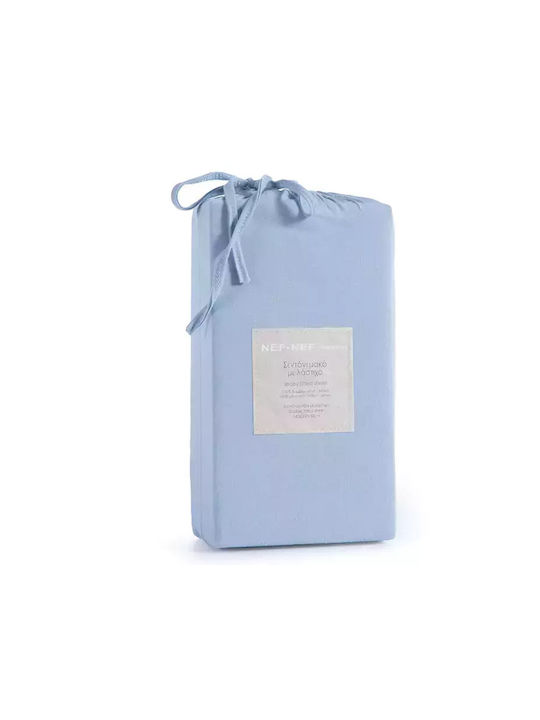 Nef-Nef Homeware Sheet for Single Bed with Elastic 100x200+30cm. Jersey Light Blue