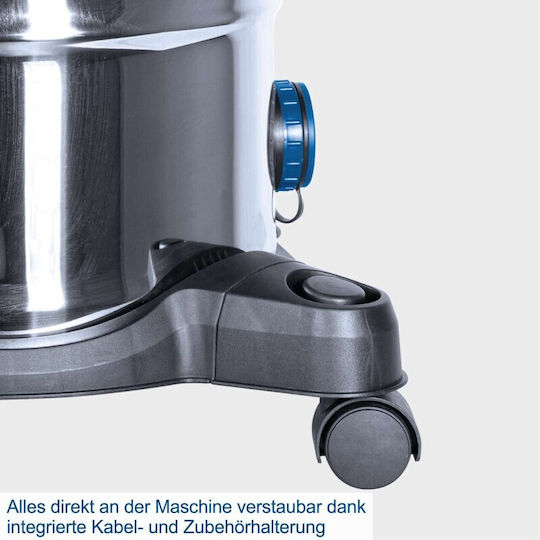 Scheppach NTS30 Premium Nass-Trocken Staubsauger 1300W mit Edelstahl Behälter 30lt Silber