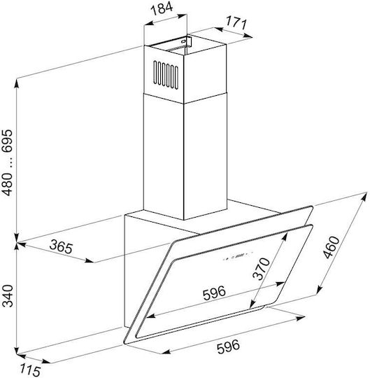 Tornado Notos 1200 Kamin-Dunstabzug 60cm Schwarz