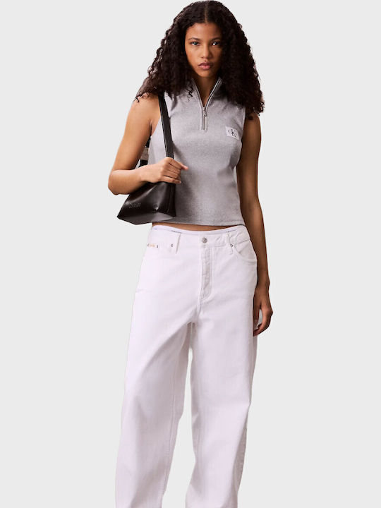 Damen Bluse Baumwolle Ärmellos mit Reißverschluss Light Grey Melange