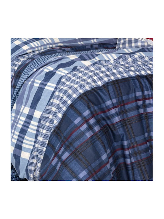 Bettwäsche-Set Doppelbett Kariertes Muster 100% Ranforce Baumwolle Cotton Box Roger Blau