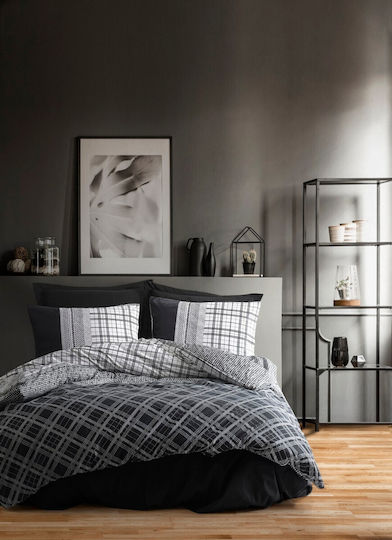100% Cotton Ranforce Double Bed Linen Cotton Box Carlos Black