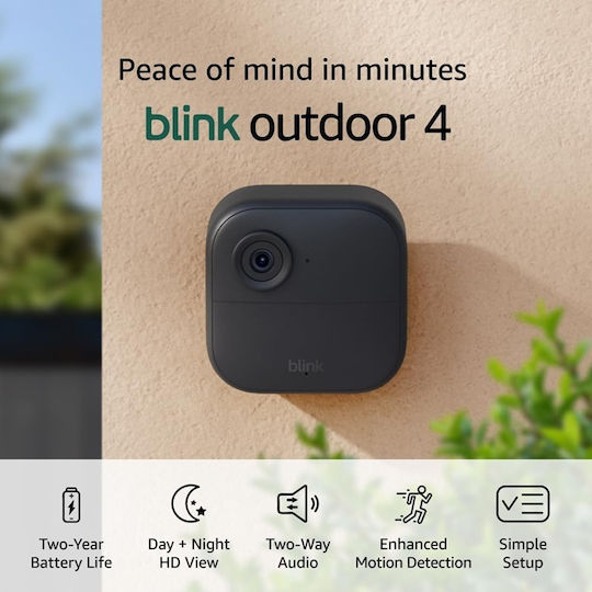 Blink B0DHLSMKJV IP Камера за наблюдение Wi-Fi Full HD 1080p Водоустойчива с Двупосочна Комуникация и Обектив 2.4мм