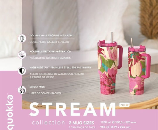 Quokka Handled Tumbler Thermos Bottle Stainless Steel BPA Free 1.2lt Cotton With Straw And Handle