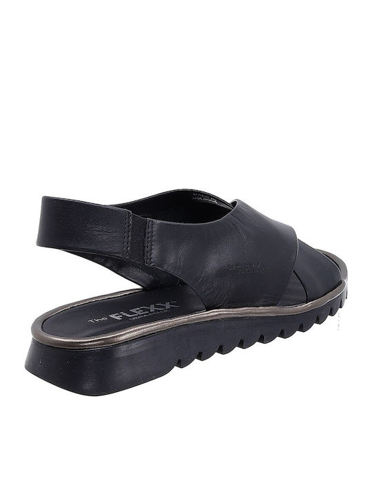 Leder Flache Sandalen für Damen Anatomisch in Schwarz Farbe