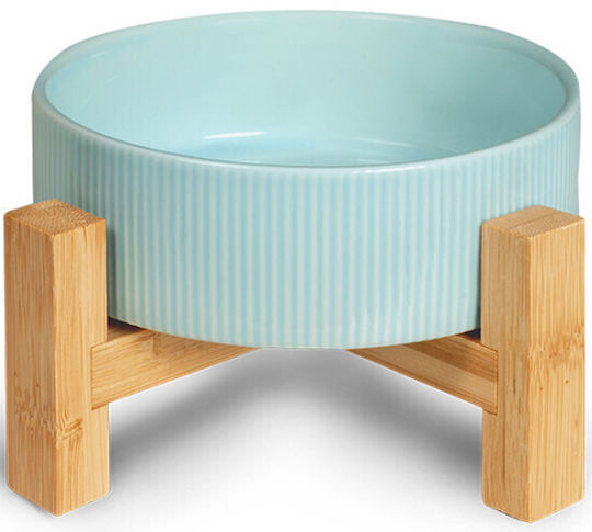 Glee Ceramic Food Bowl for Dog & Cat with Stand 400ml in Light Blue Color