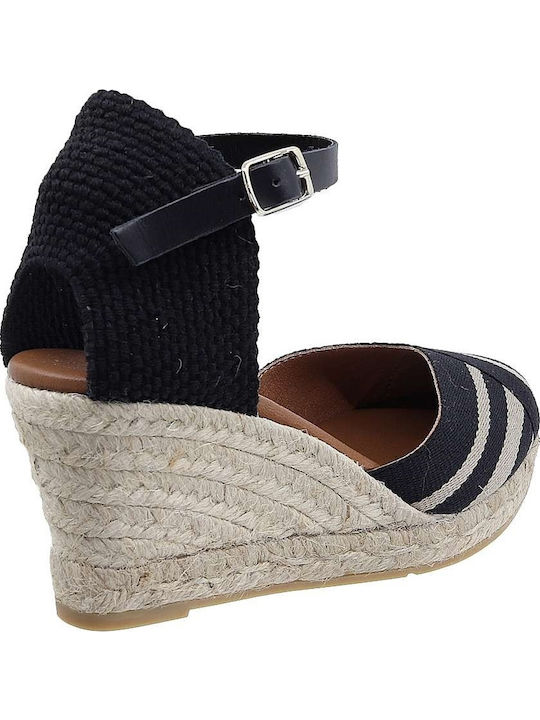 Women's Leather Platform Espadrilles Black