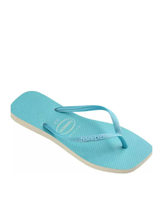 Slim Square Glitter Neon Flip Flops In Turquoise Colour