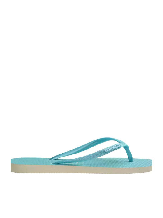 Slim Square Glitter Neon Flip Flops In Turquoise Colour